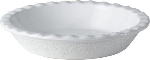 Fun Elements 9-Inch Ceramic Pie Pan - Deep Dish with Lace Emboss & Ruffled Edge | Perfect for Baking & Gifts