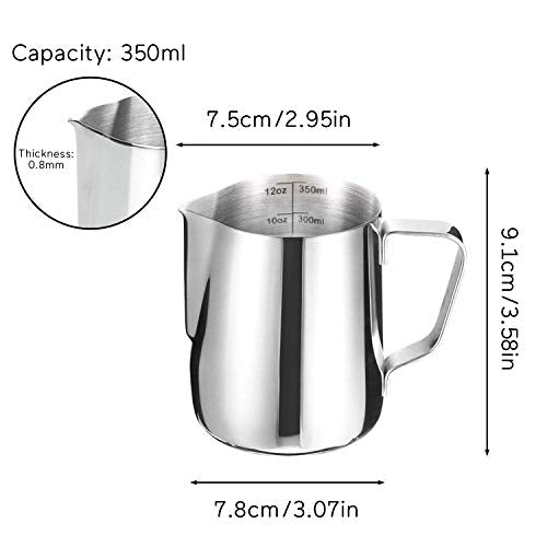 Stainless Steel Milk Frothing Pitcher 12 oz - Latte Art Pouring Jug