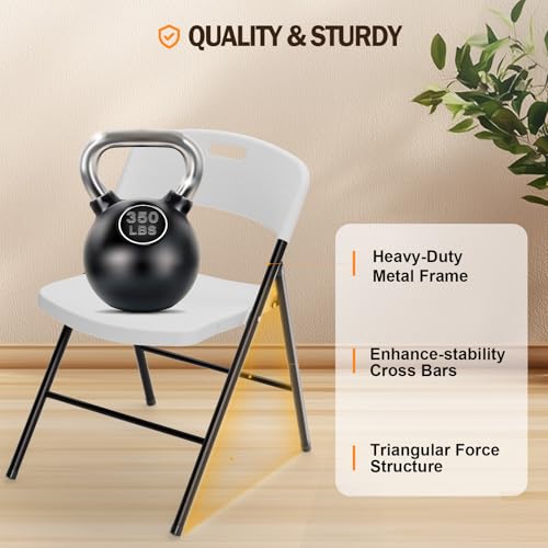 Heavy-Duty Folding Chairs, Portable White Plastic Seating (12 Pack)