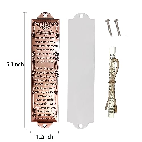 3pcs Metal Mezuzah Case Set with Scroll, 5.3-inch Decorative Door Blessing