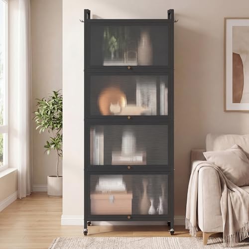 5-Tier Kitchen Storage Cabinet with Rolling Wheels and Flip-Up Doors