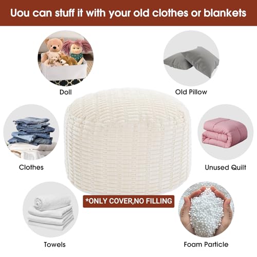 Round Faux Fur Unstuffed Ottoman Pouf Cover - Beige 20-inch Floor Bean Bag