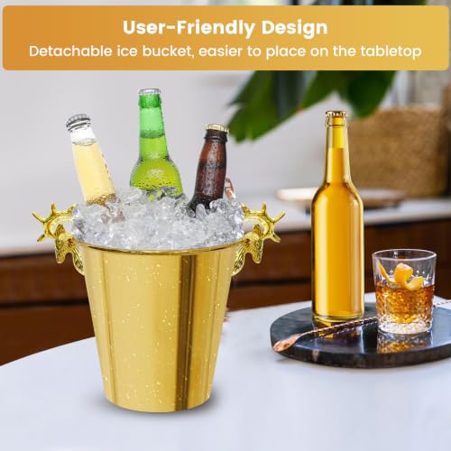 Gold 5L Ice Bucket with Stand and Deer Head Handles for Champagne & Wine