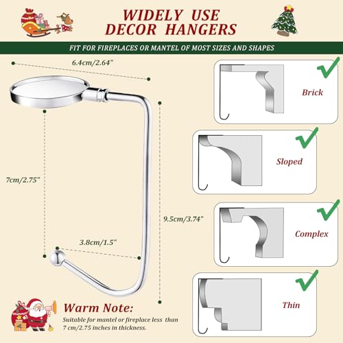 Adjustable Christmas Stocking Holders for Mantle - Non-Slip Metal Hooks (6 Pack)
