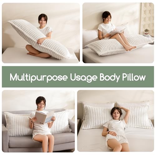 Memory Foam Body Pillow - Thick Large 20x54 Inch with Removable Cover, Beige