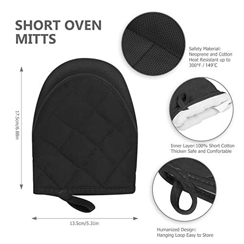 Short Silicone Oven Mitts, Heat-Resistant Kitchen Gloves with Non-Slip Grip