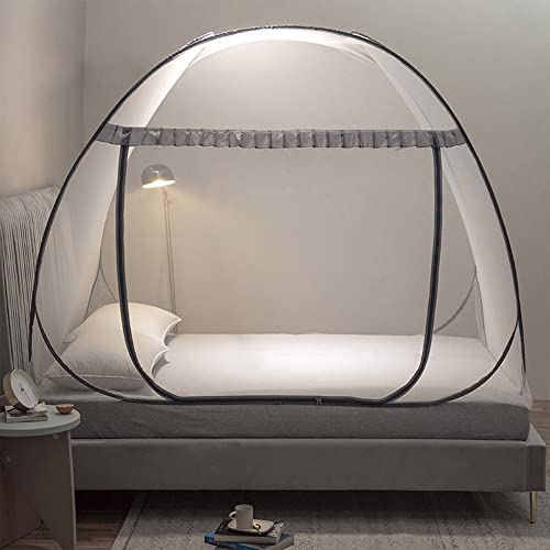 Pop-Up Mosquito Net Bed Tent - Fully Enclosed Canopy (Full/Queen, Gray)