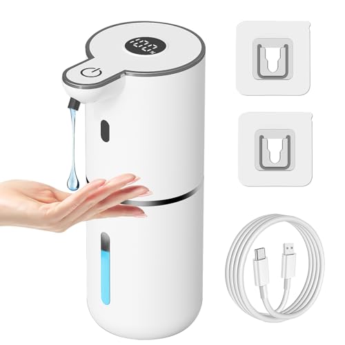 OHIFAST White Touchless Liquid Soap Dispenser, 12.8oz Wall Mount, USB Rechargeable, 6-Level Adjustable
