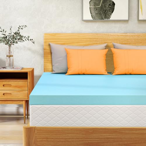 VALUXE 3-Inch Queen Cooling Gel Memory Foam Mattress Topper - Blue