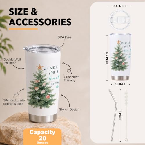 LRTOFUTEY Beach Christmas Tree Tumbler 20oz - Christmas Tree-01 with Lid & Straw