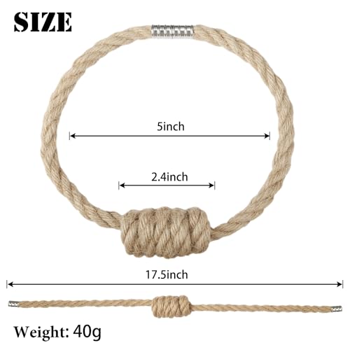 Magnetic Jute Curtain Tiebacks - Hand-Woven Boho Curtain Holdbacks (2 Pack)