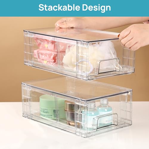 Clear Stackable Storage Drawers with Dividers 4-Pack