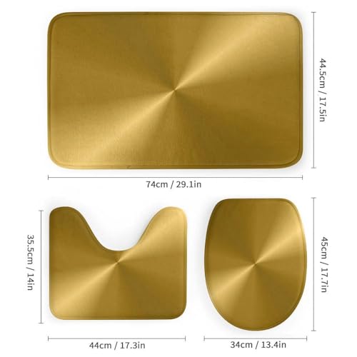 Gold Metallic 4-Piece Bathroom Shower Curtain Set with Non-Slip Rugs