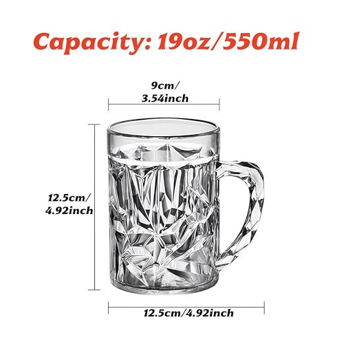 19oz Acrylic Beer Mugs with Handle - Durable Plastic Stein Set of 2