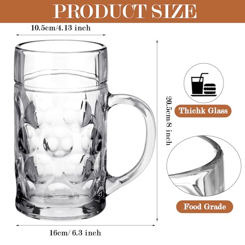 44 oz Large Glass Beer Mugs with Handle - Set of 2 Dimpled Beer Steins