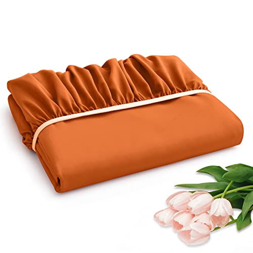 Extra Deep Pocket Queen Fitted Sheet, Burnt Orange, Fits 18-24 Inch Mattress