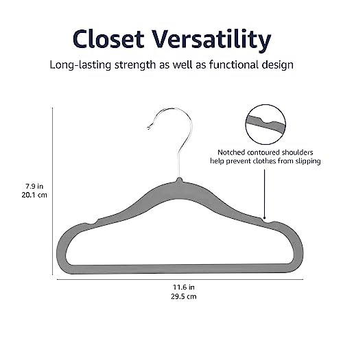 Amazon Basics Kids Velvet Non-Slip Clothes Hangers, Gray, 30-Pack