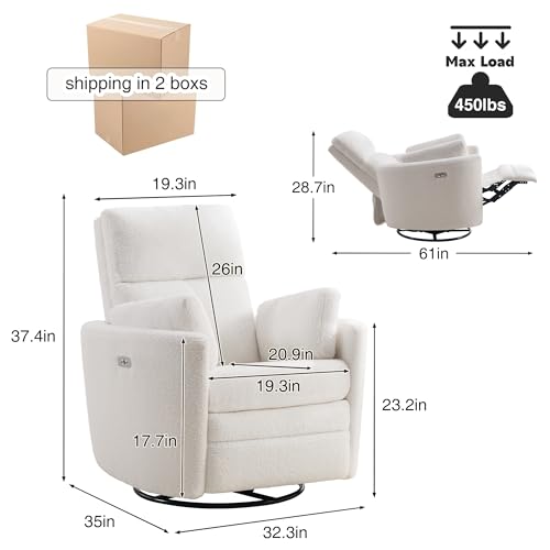 Electric Swivel Glider Recliner Chair with USB Port and Pillows