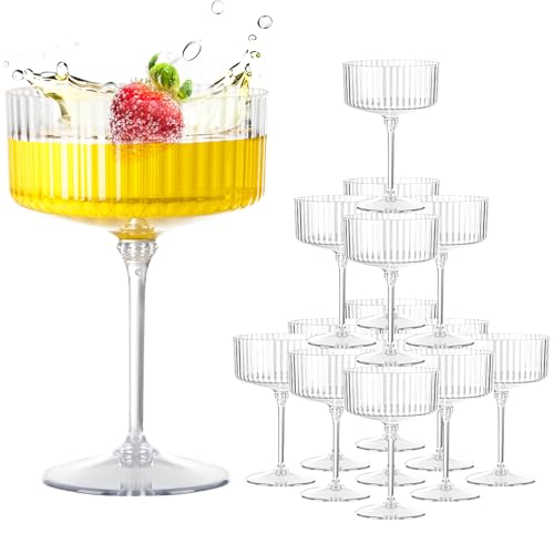 20-Piece 10 oz Plastic Champagne Coupe Glasses - Elegant Disposable Flutes