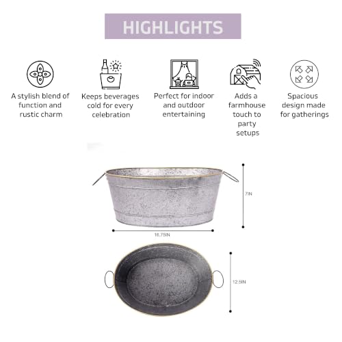 Galvanized Metal Beverage Tub with Handles - 4 Gallon Ice Bucket for Beer Wine Party
