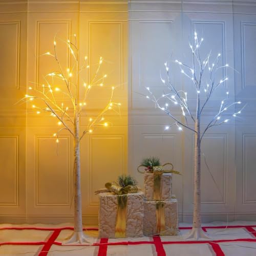 2 Pack 4FT Lighted Birch Tree Lights Christmas Decor Warm & Cool White