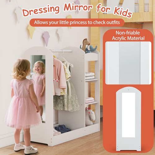 Kids Wooden Dress-Up Storage Armoire with Mirror and Hanging Rack