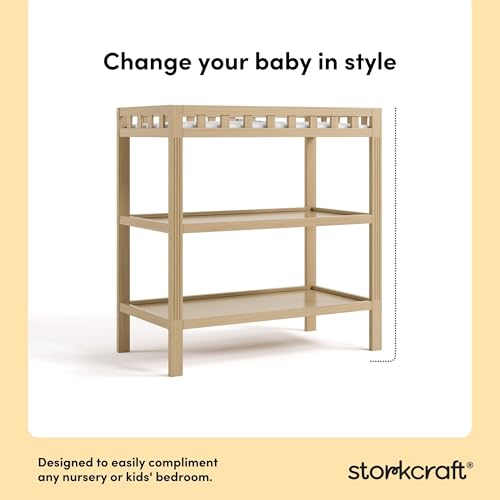 Morningside Baby Changing Table with Storage Shelves and Pad - Driftwood
