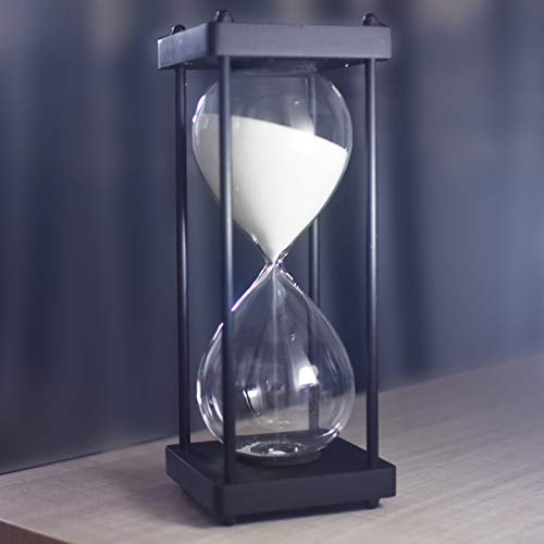 ElaineStore 60-Minute Black Wooden Sand Timer, White Sand, 10x3.7 inch, Decorative Kitchen & Gift