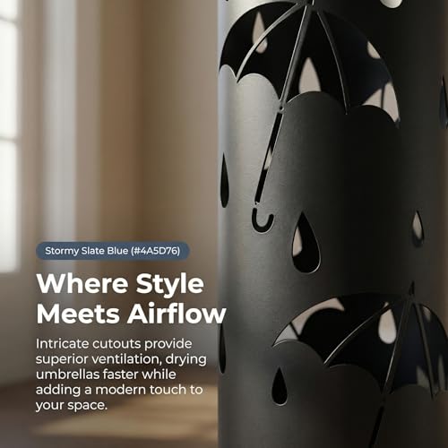 Round Metal Umbrella Stand for Entryway, Black Storage Rack with 3 Hooks