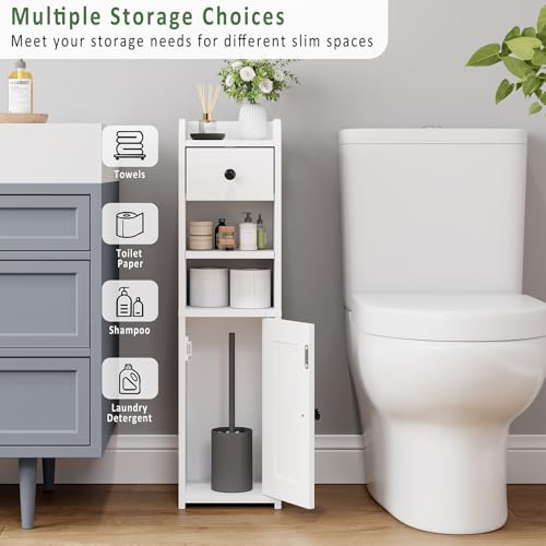 Slim Bathroom Storage Cabinet with Drawer, Narrow Toilet Paper Organizer