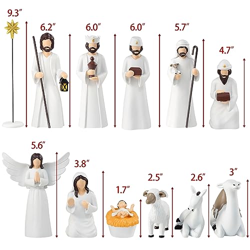 12 Piece Nativity Scene Set for Christmas Indoor Decorations - Elegant Resin Holy Family Figures