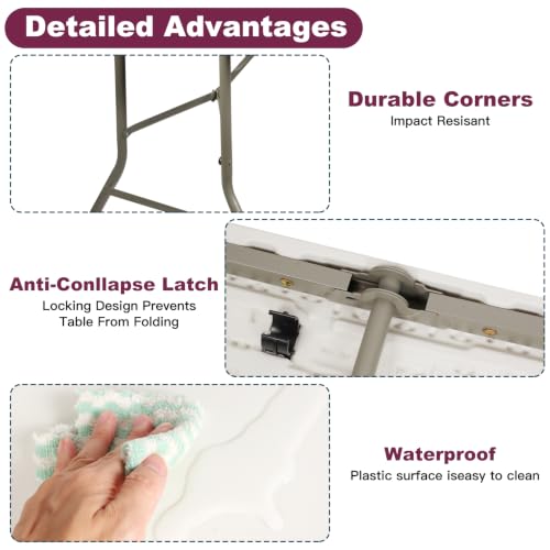 6FT Portable Folding Table, Heavy Duty Plastic Utility Table with Handle