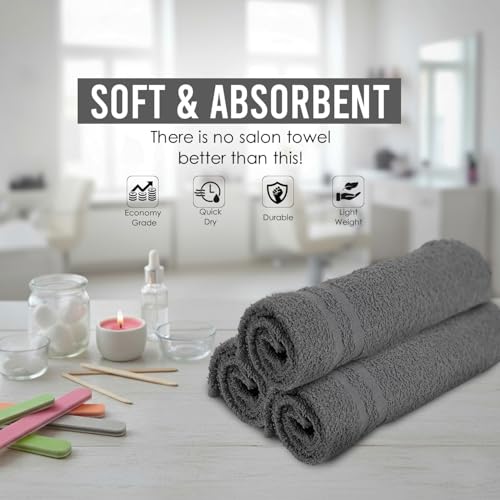 50 Pack Cotton Hand Towels - 16x27 Inch Grey Salon & Spa Towels