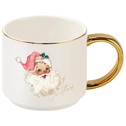 Sweet Water Decor Santa Coffee Mug 14oz - Christmas Holiday Gift with Gold Handle