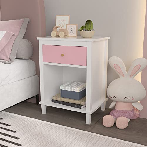 Modern Kids Nightstand with Drawer and Open Shelf for Bedroom