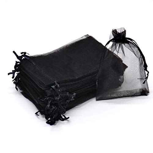 100-Pack Small Black Organza Drawstring Gift Bags - 3x4 Inch Mesh Pouches