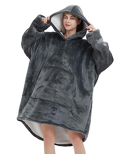 NAFLEAP Adult Grey Blanket Hoodie Wearable Blanket for Women