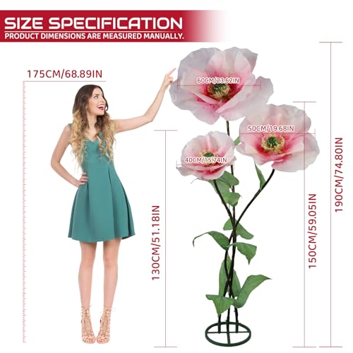 GloBloomia Pink Artificial Giant Flower 3PCS 3D Waterproof Realistic Decor