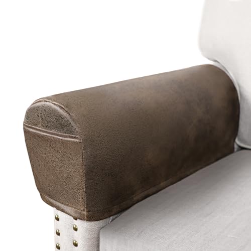 Leather Look Armrest Covers Set of 2 - Washable Spandex for Sofa