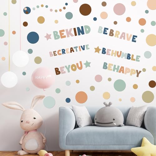 332 Pcs Boho Polka Dot Wall Decals with Inspirational Phrases for Kids Room