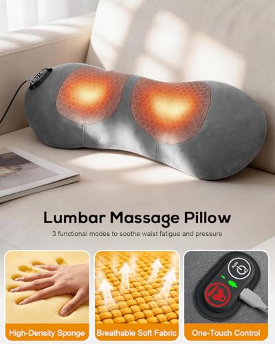3-in-1 Back Massager with Heat & Vibration | Ergonomic Lumbar Support Pillow