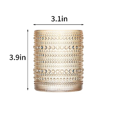 12 oz Vintage Gold Hobnail Beaded Drinking Glasses Set - Water, Juice, Cocktail Tumbler