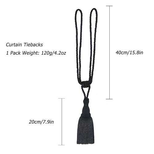 2-Pack Handmade Tassel Curtain Tiebacks - 23.6-Inch Silky Drapery Holdbacks