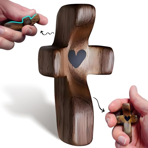 Solid Walnut Wooden Pocket Cross for Prayer, Stress Relief and Comfort