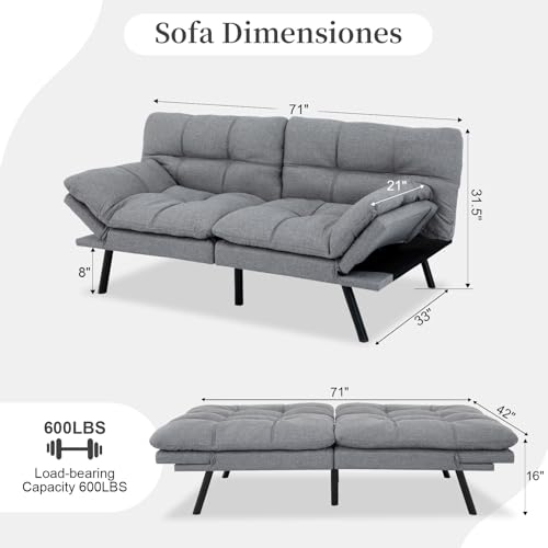 Convertible Memory Foam Futon Sofa Bed with Adjustable Backrest