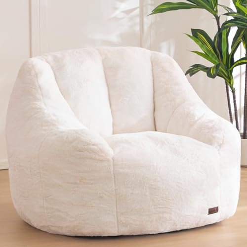Faux Fur Bean Bag Chair with Back Support - Soft Stuffed Floor Sofa