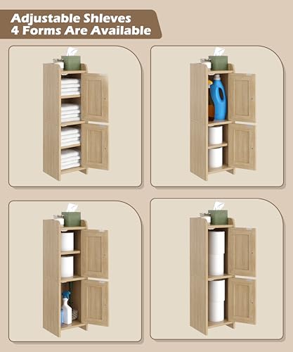 Narrow Rattan Bathroom Storage Cabinet - Slim Toilet Paper Organizer