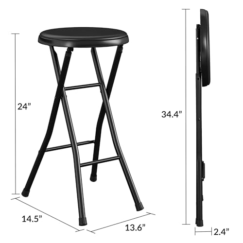 24-Inch Vinyl Padded Folding Stool - Black Portable Counter Stool