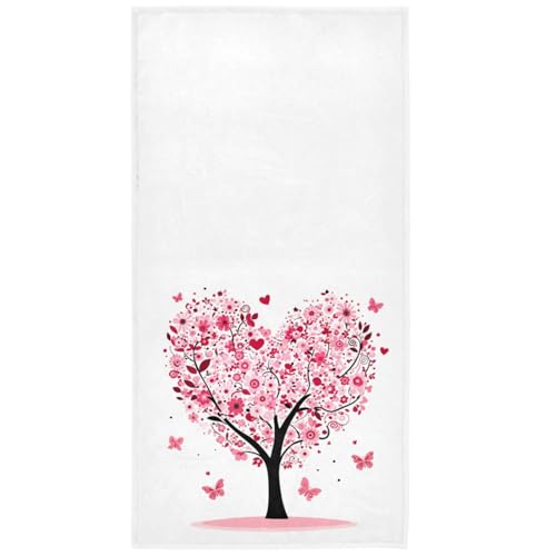 Pink Floral Heart Tree Hand Towel - Soft Absorbent Decorative Bath Towel