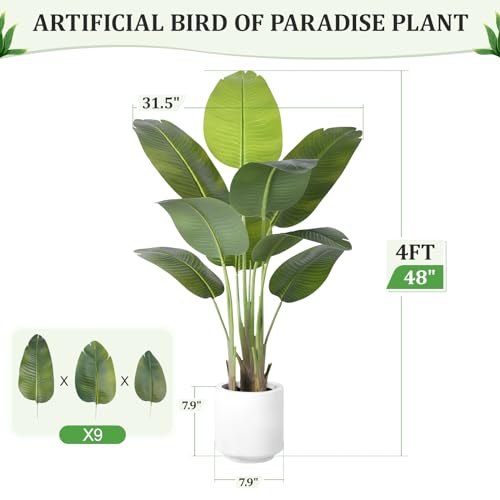 Artificial Bird of Paradise Plant - 4Ft Faux Tropical Tree with Silk Leaves for Home Decor
